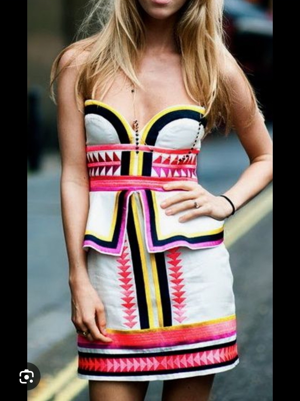Colorful Geometric Strapless Bodycon Dress With Long Back Zipper Size Large